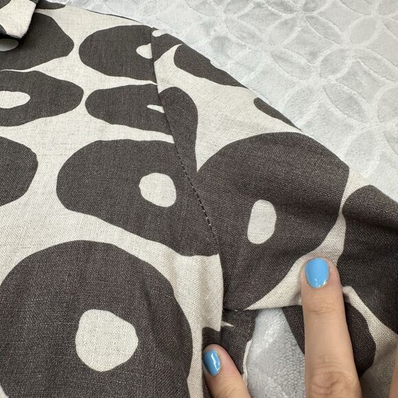 Christopher Calvin Linen Top Small Beige Gray Geometric Shirt Lagenlook Modern - Picture 6 of 12